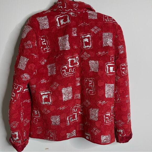 Vintage crinkle red quilted button front jacket holidays‎ size medium - Picture 2 of 5